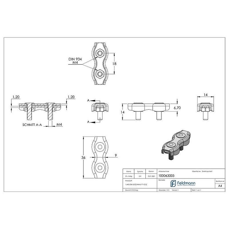 Duplex clamps for rope 3mm, AISI316