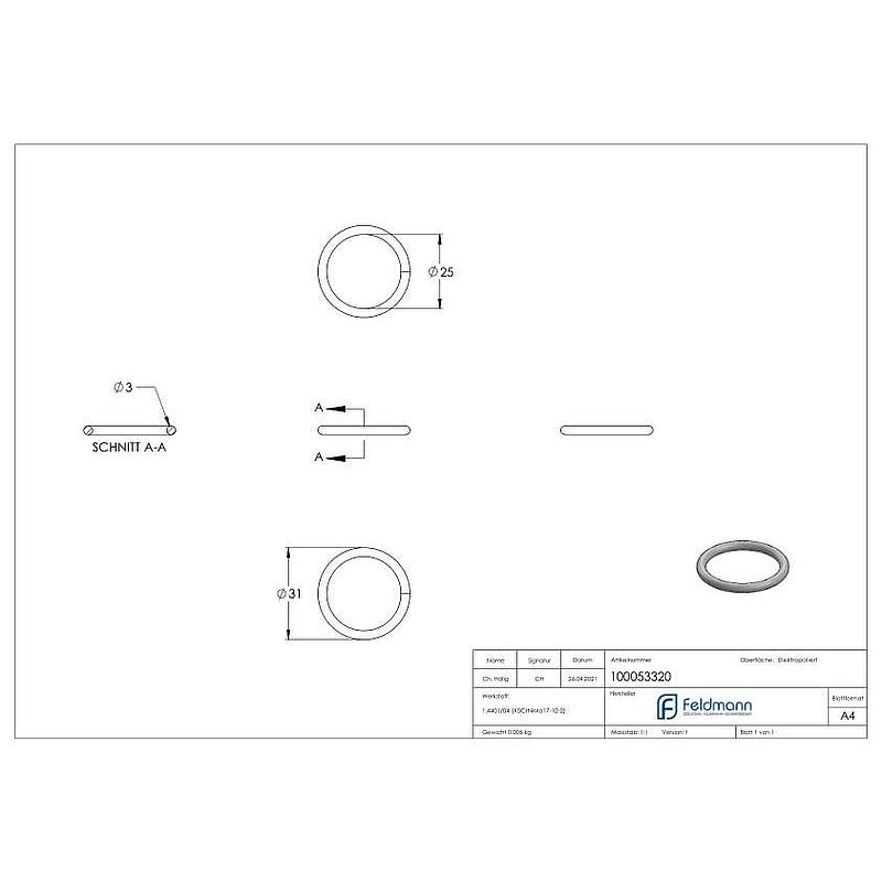 Ring 3x31mm V4A