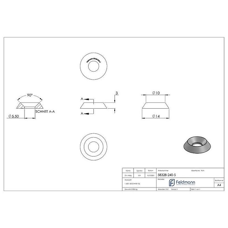 Screw rosette for countersunk screws M5 DIN 7991 / ISO 10642, AISI304