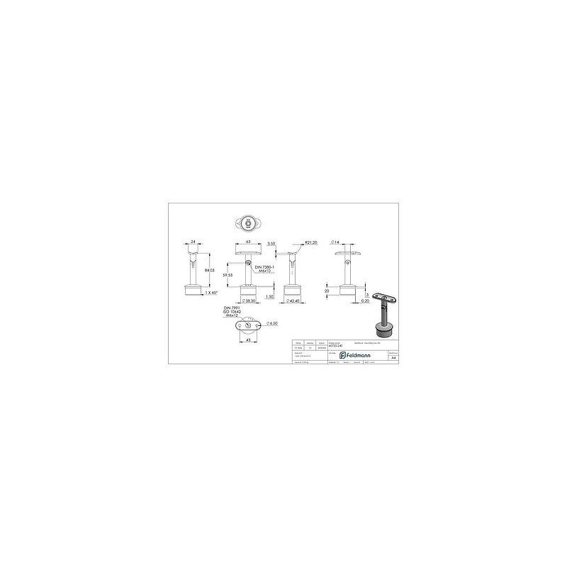 Rohrabschlussstopfen für Rohr 42,4x2,0mm, Handlaufanschlussplatte: 42,4mm, V2A