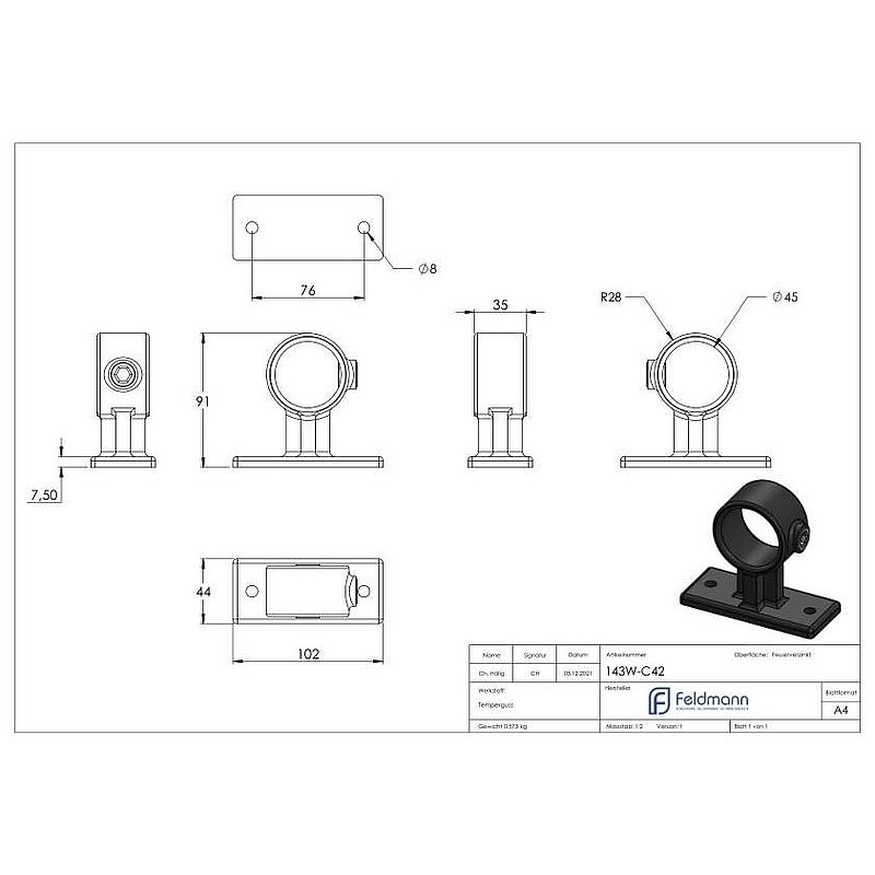 Support de main-courante, pour tube Ø 42,4mm
