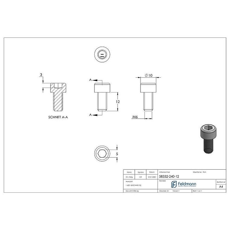 Vis à tête cylindrique M6x12, V2A, DIN 912