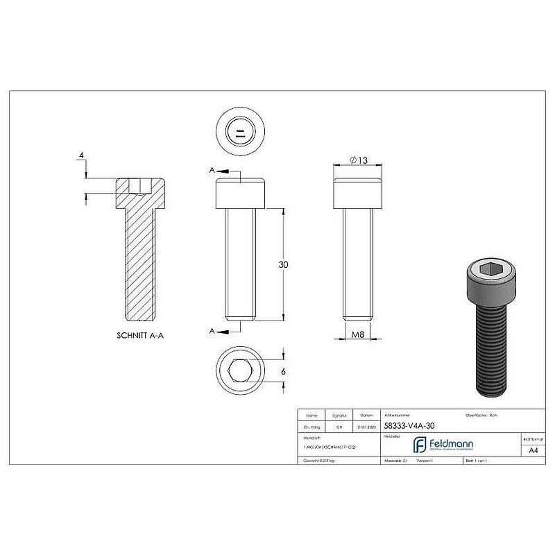 Vis à tête cylindrique M8x30, V4A, DIN 912