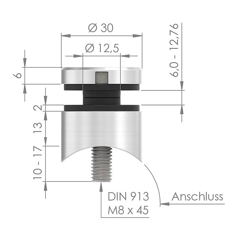 Point de fixation 30mm, jonction: 48,3mm, V2A