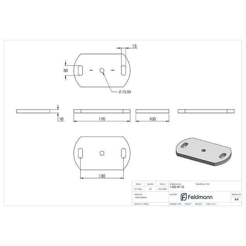Ankerplatte 170x100x10mm