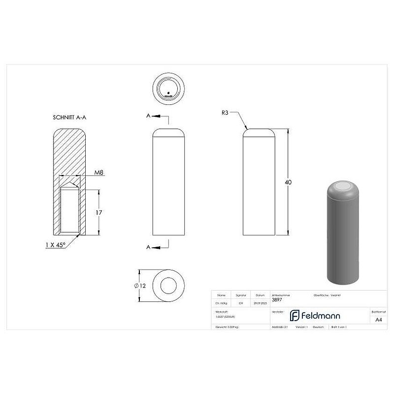 Capuchon avec filetage intérieur M8, zingué