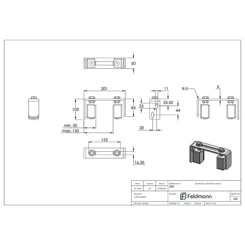 screw-on guide bar with handle guard, galvanised
