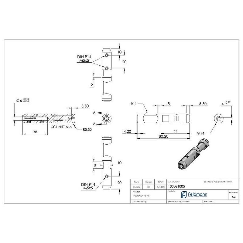 Seilhalter für 5mm Seil, V2A