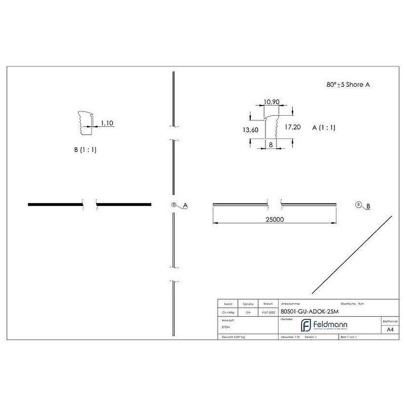 Abschlussdichtung, EPDM, 25m, schwarz