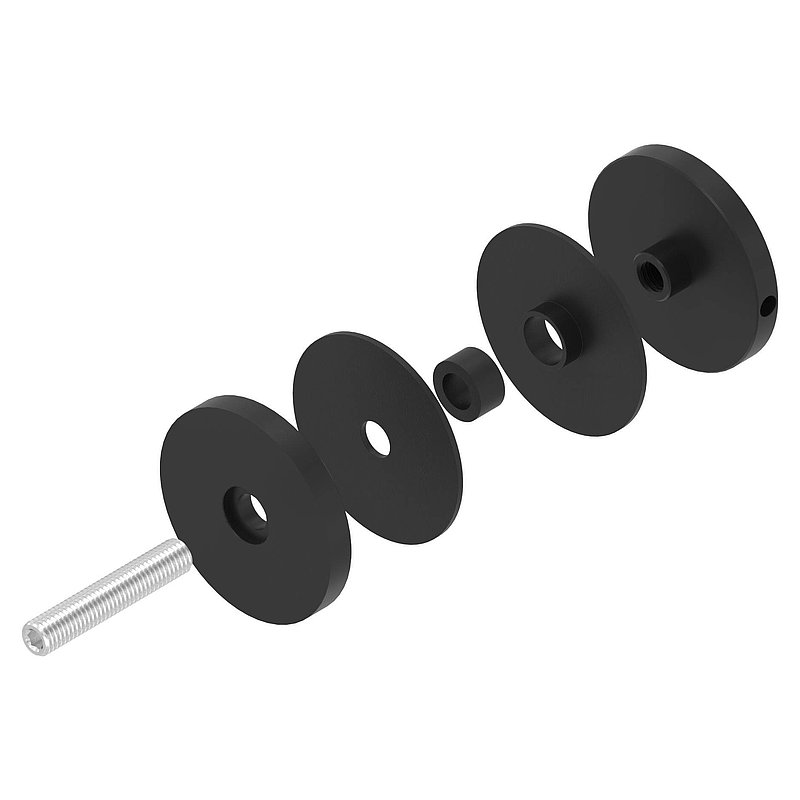 Glaspunkthalter 62mm, Anschluss: flach, V2A, pulverbeschichtet in RAL 9005 schwarz matt