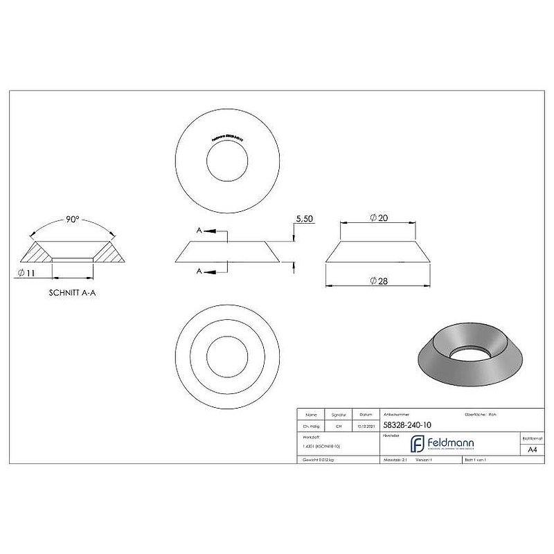 Screw rosette for countersunk screws M10 DIN 7991 / ISO 10642, AISI304