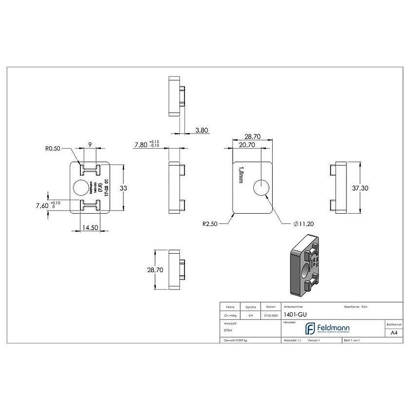 Gummi für Mod. 14, Blech 1,5 mm