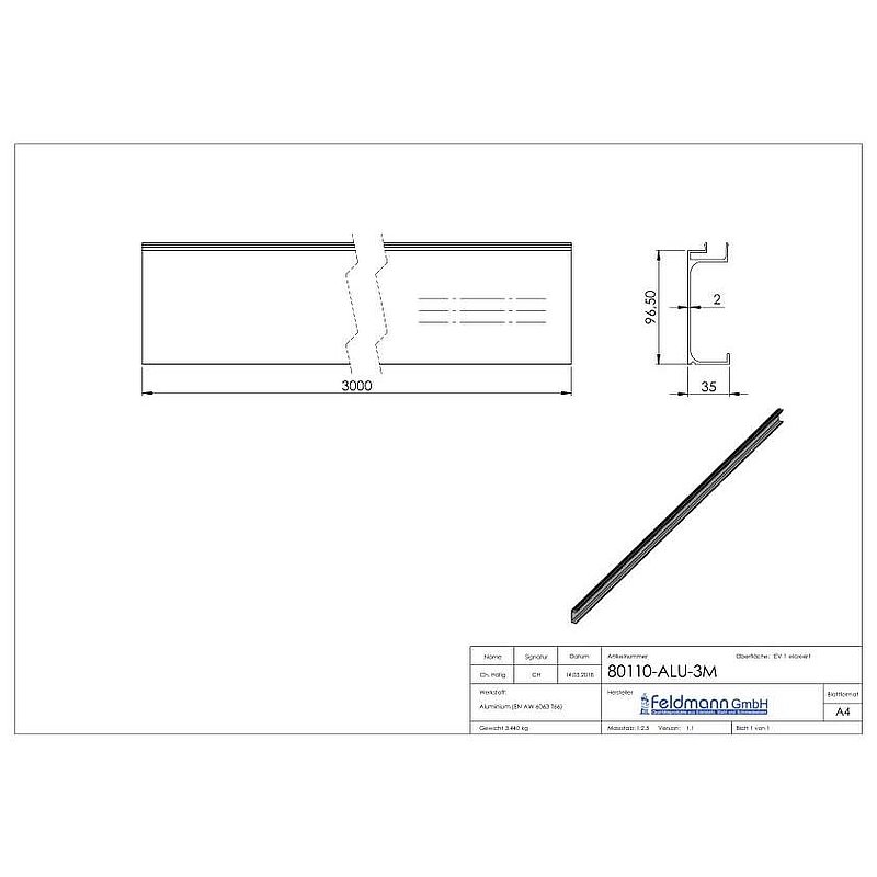 Abdeckung für Alu-Profil 80100-ALU-3M, L: 3000mm