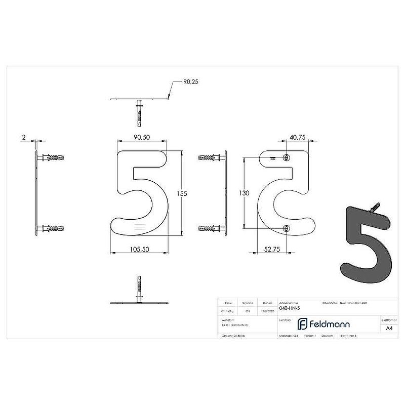 Numéro de maison 5 - "petit", V2A