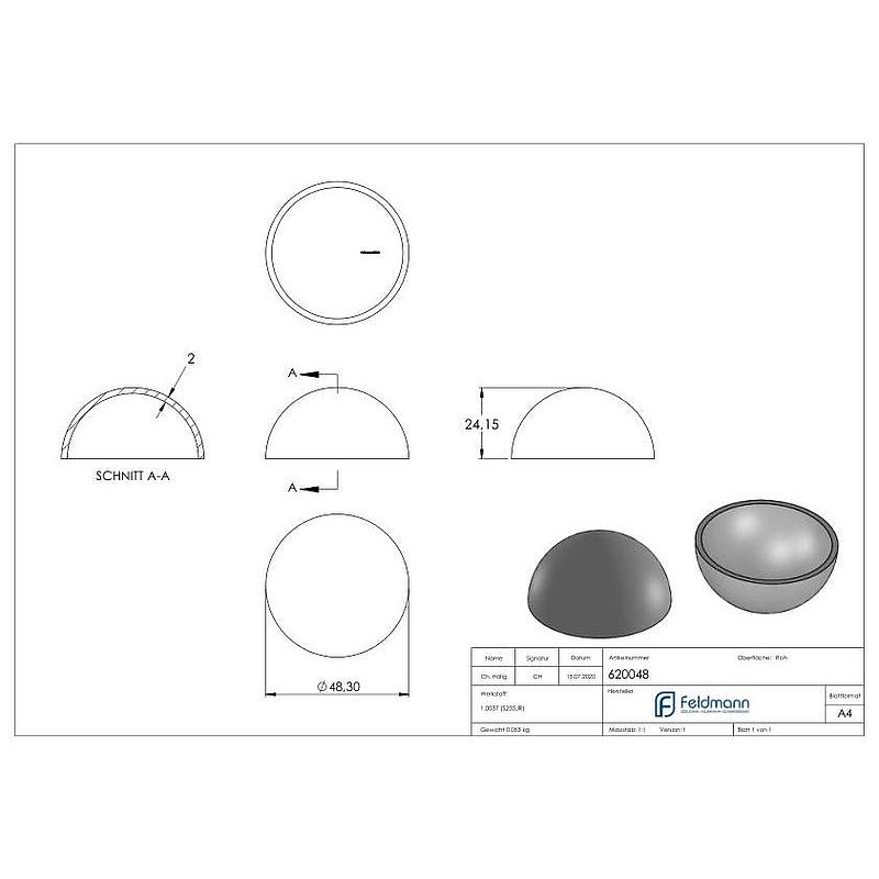 Halbhohlkugel Ø 48,3x2,0mm