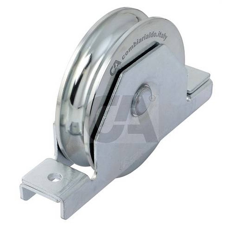 Schiebetorrolle mit Rundrille, Ø 100mm, für Schiene Ø 20mm, 2 Kugellager, verzinkt