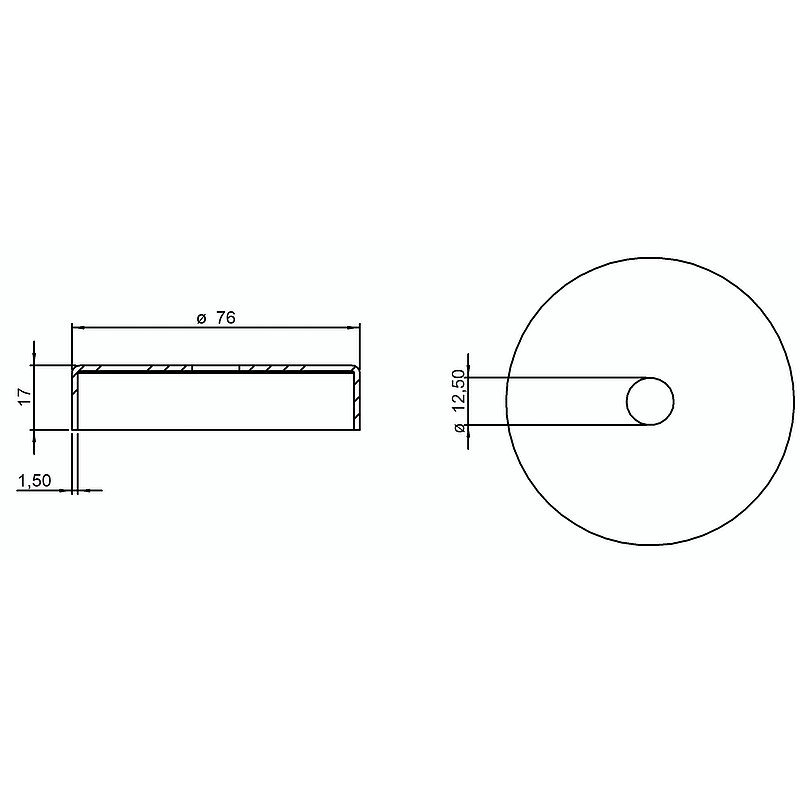 cover rosette 76x16,5mm,  borehole 12,5mm, steel raw