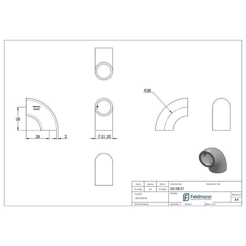 Schweißbogen 90°, 21,3 x 3,5mm