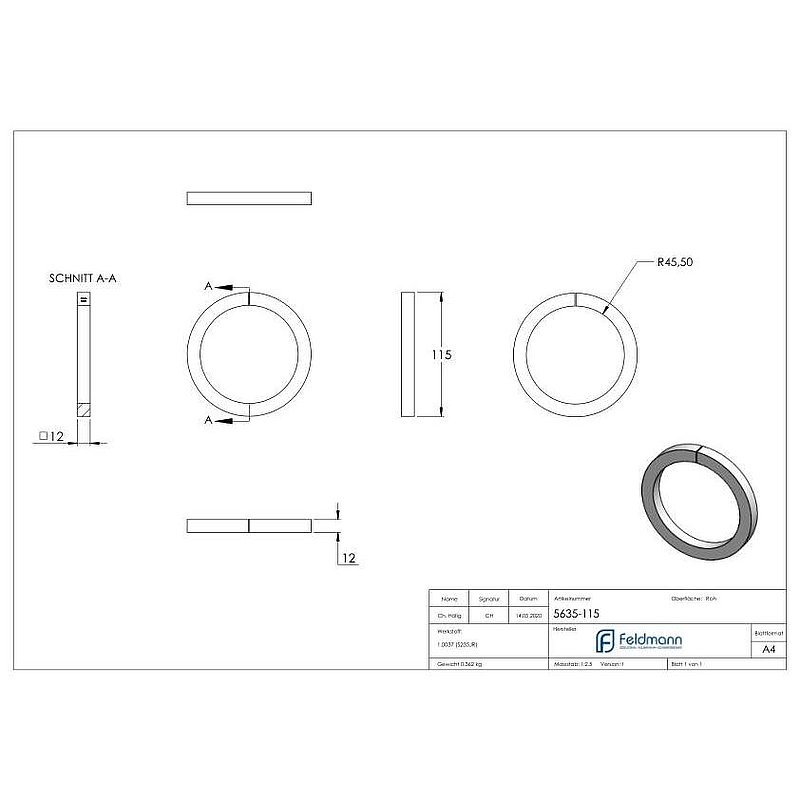 Ring 12x12mm, AußenØ 115mm