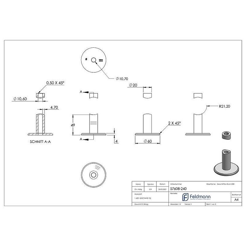 Wall mounting for French balconies, AISI304