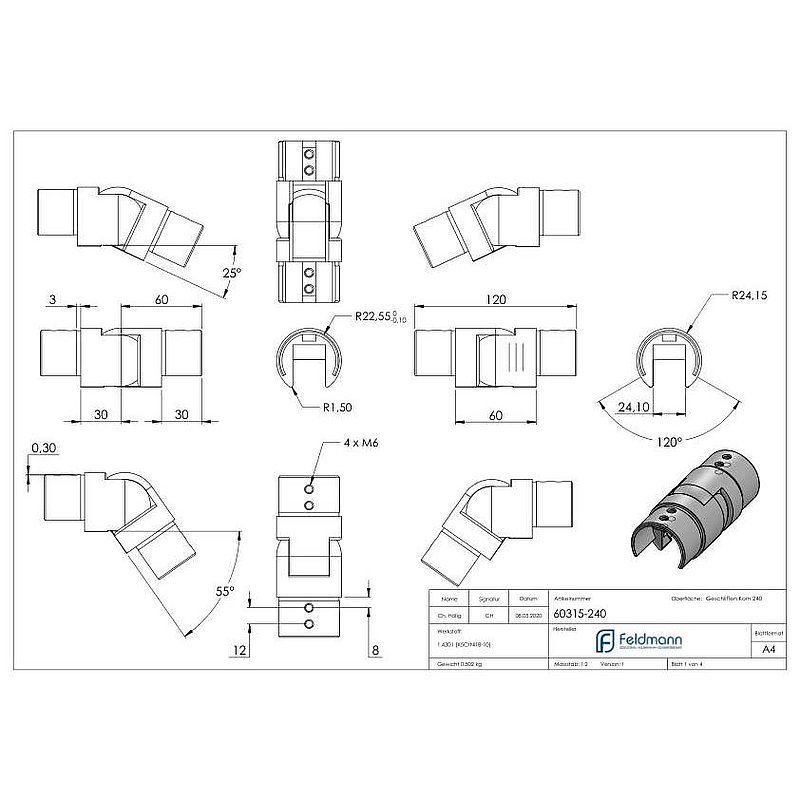 Flexible connector for 48.3 mm grooved tube, AISI304