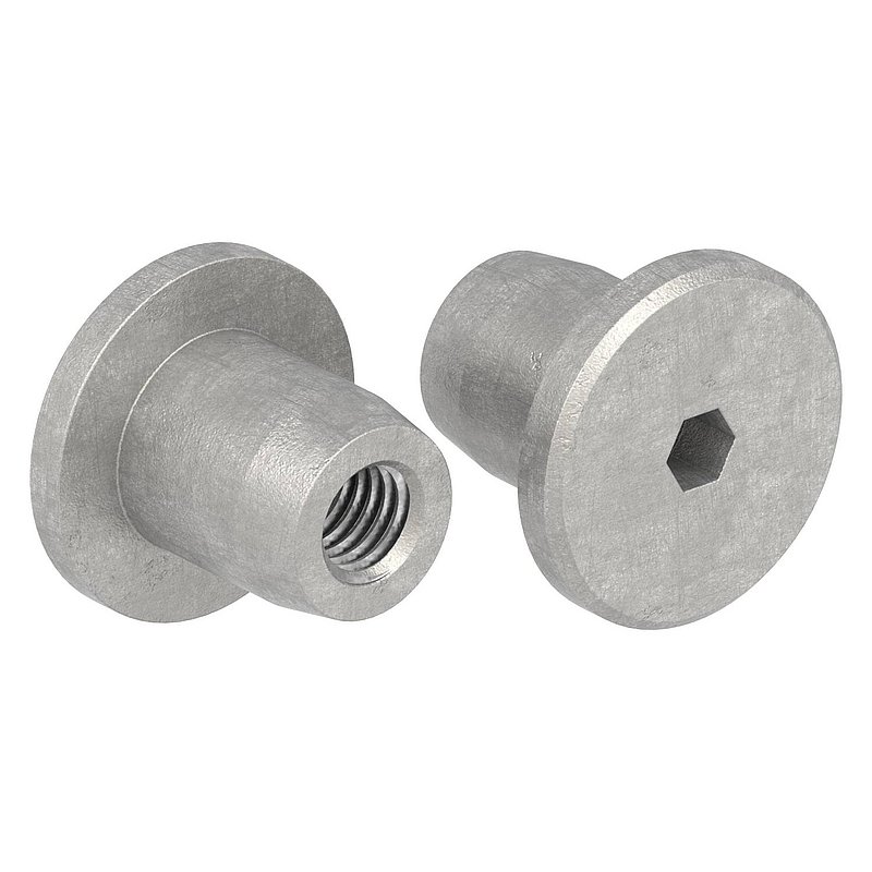 Écrou à douille à tête plate et 6 pans creux, M5, V2A