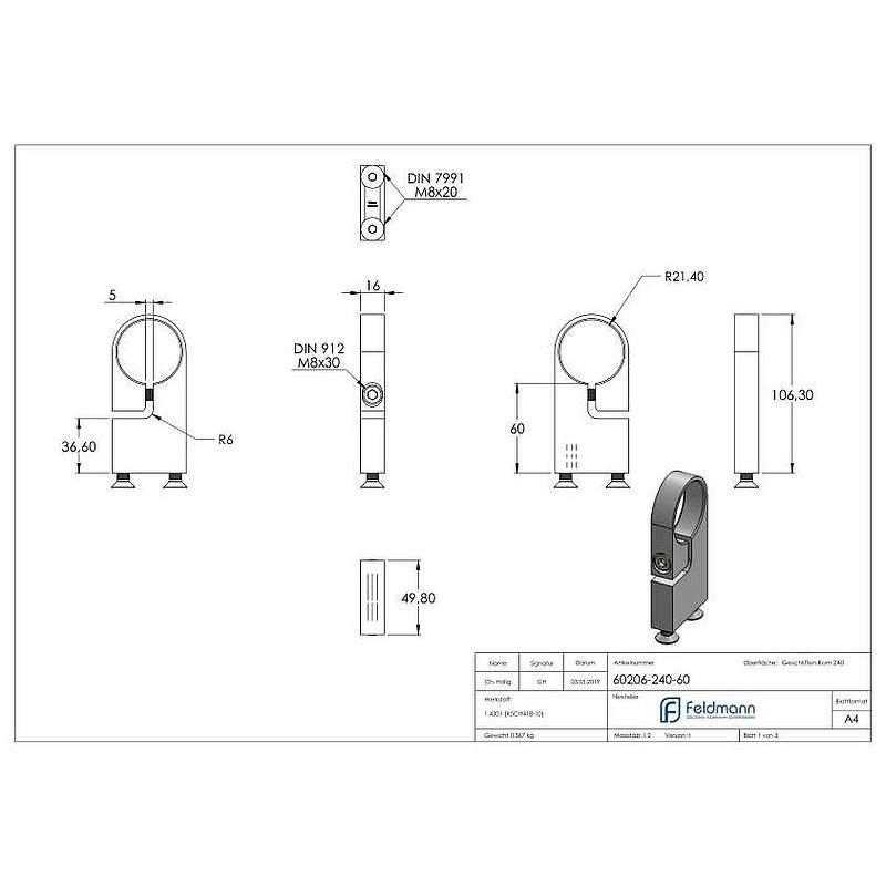 Clamping ring for tube 42.4 mm, AISI304