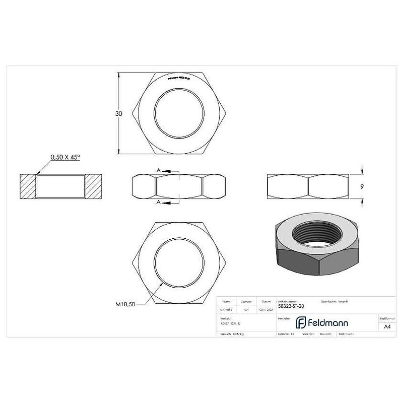 Écrou hexagonal bas M20