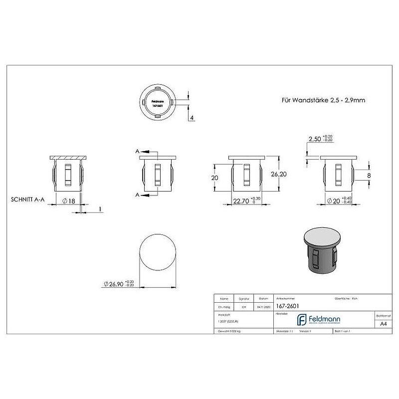 Stahleinschlagkappe, für Rohr 26,9mm