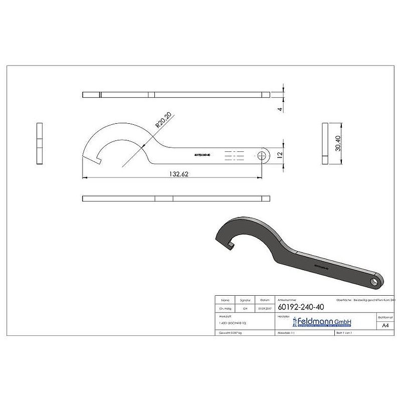 Gabelschlüssel für Punktglashalter 40mm, V2A