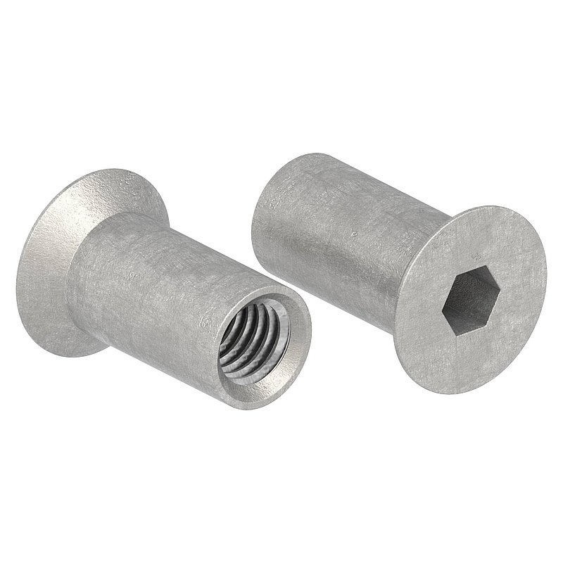 Écrou à douille à tête fraisée et 6 pans creux, M6x16, V2A