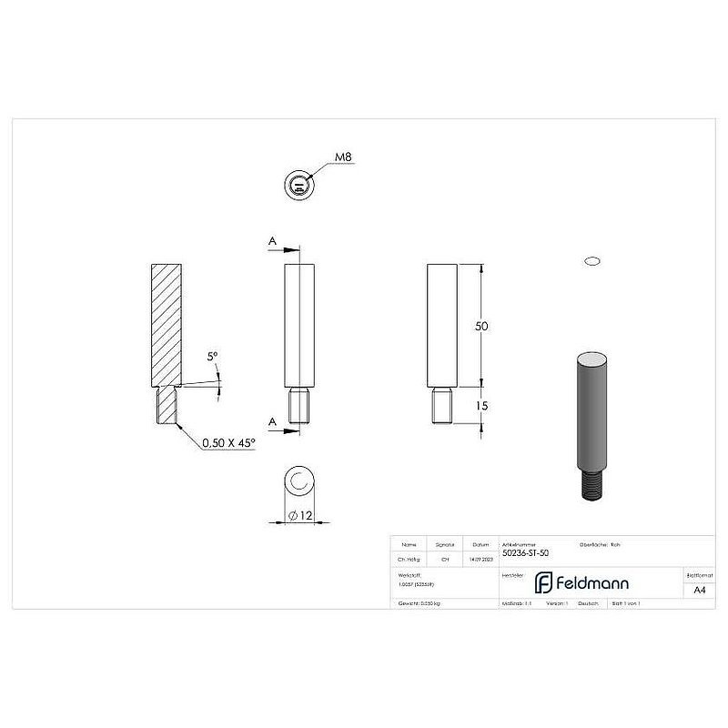 Pin 12mm, L: 50mm