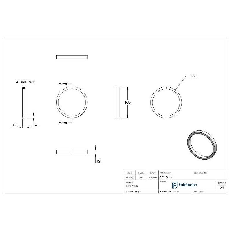 Anneau 12x6mm, Øextérieur 100mm