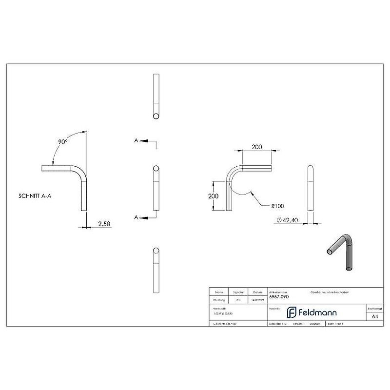 Welding arc, steel, 90°, 42,4x2,5mm