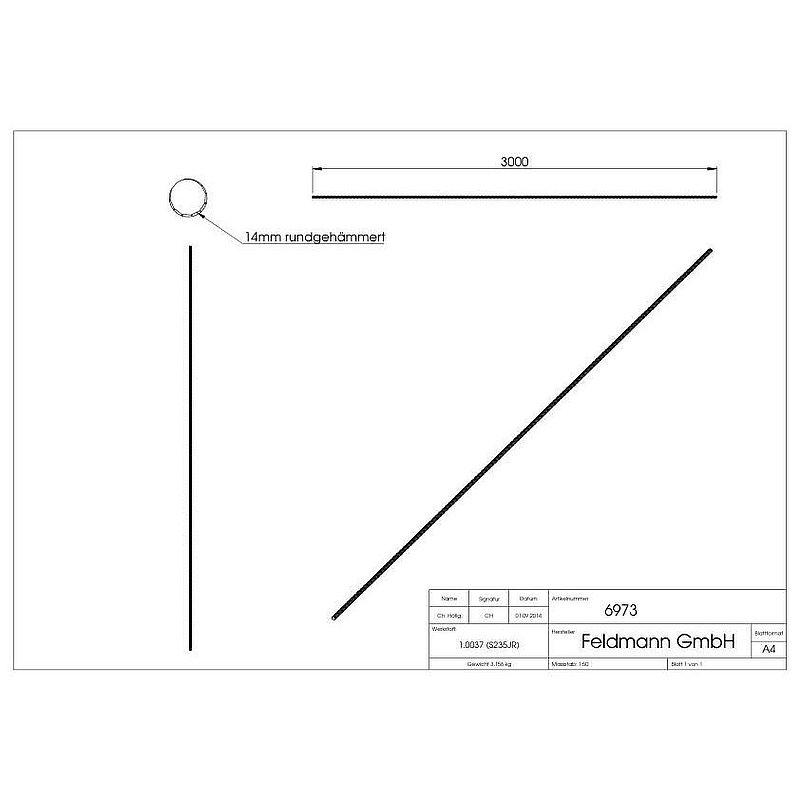 Round bar S235JR, 14mm, L: 3000mm