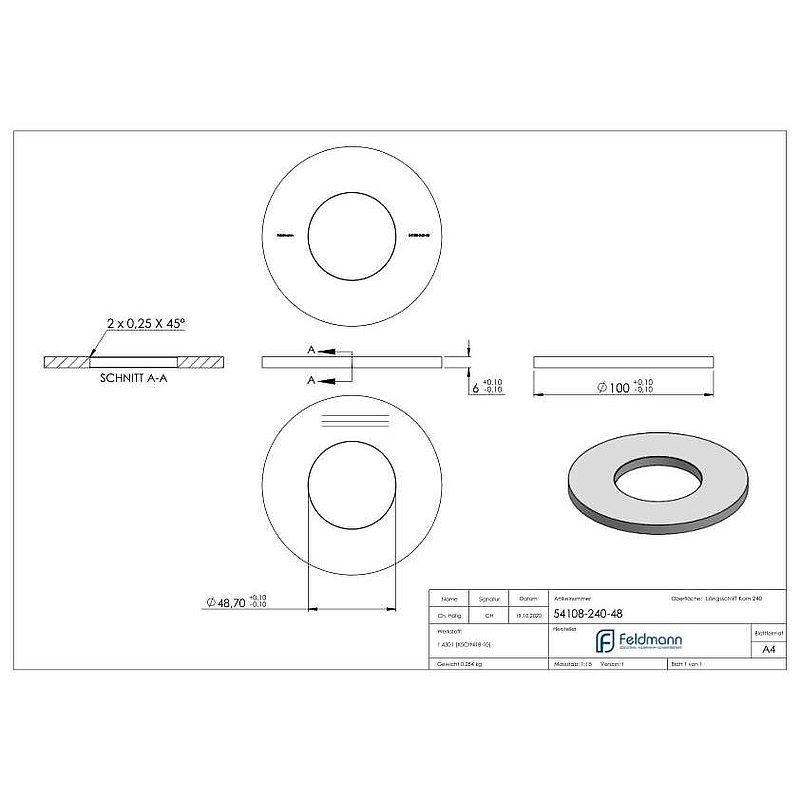 Ankerplatte Ø 100x6mm, mit Längsschliff, V2A
