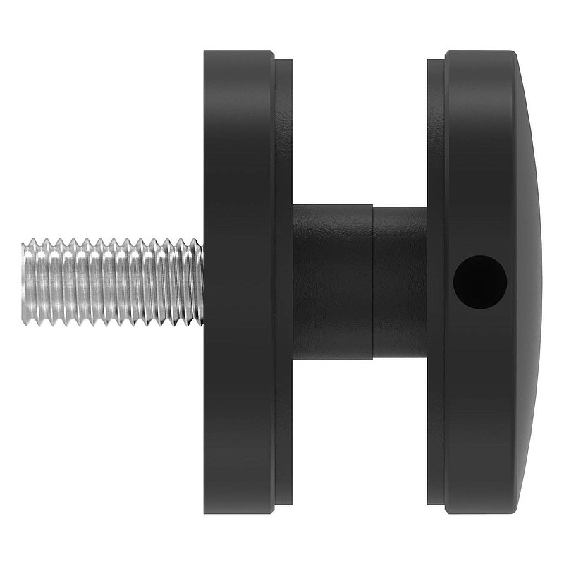 Glaspunkthalter 52mm, Anschluss: flach, V2A, pulverbeschichtet RAL 9005 schwarz matt