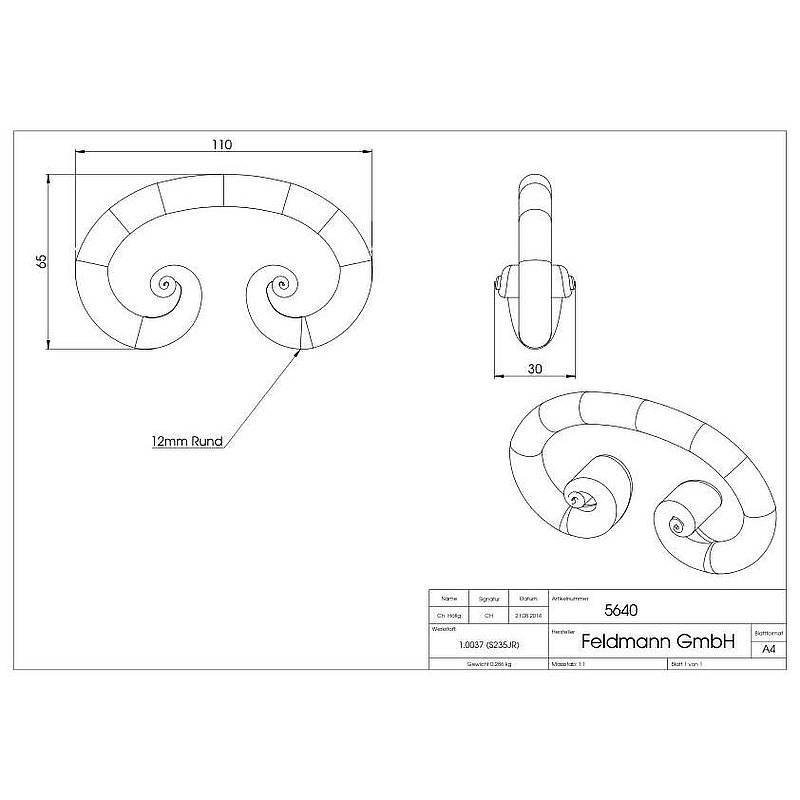 Volute en forme de C Ø12mm, 60x110mm