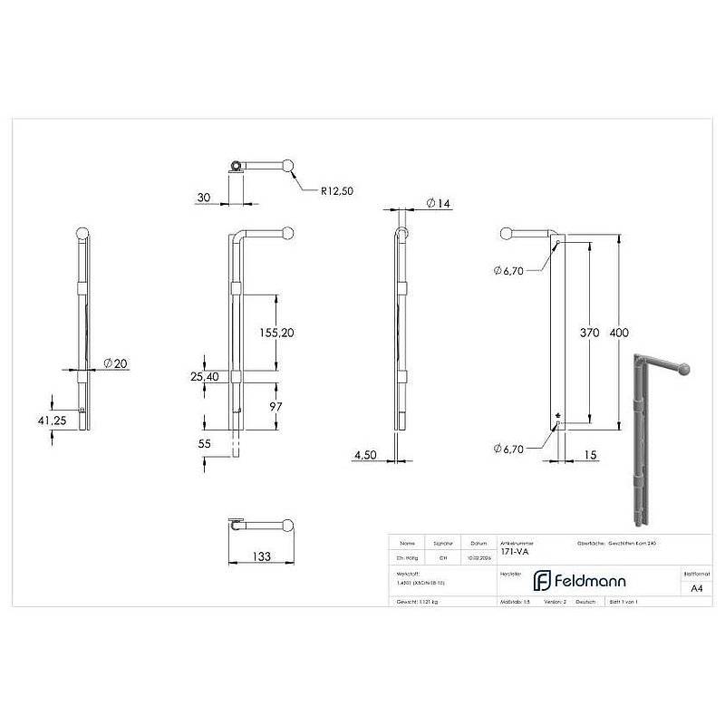 Verrou de porte à visser, Ø 14mm, V2A