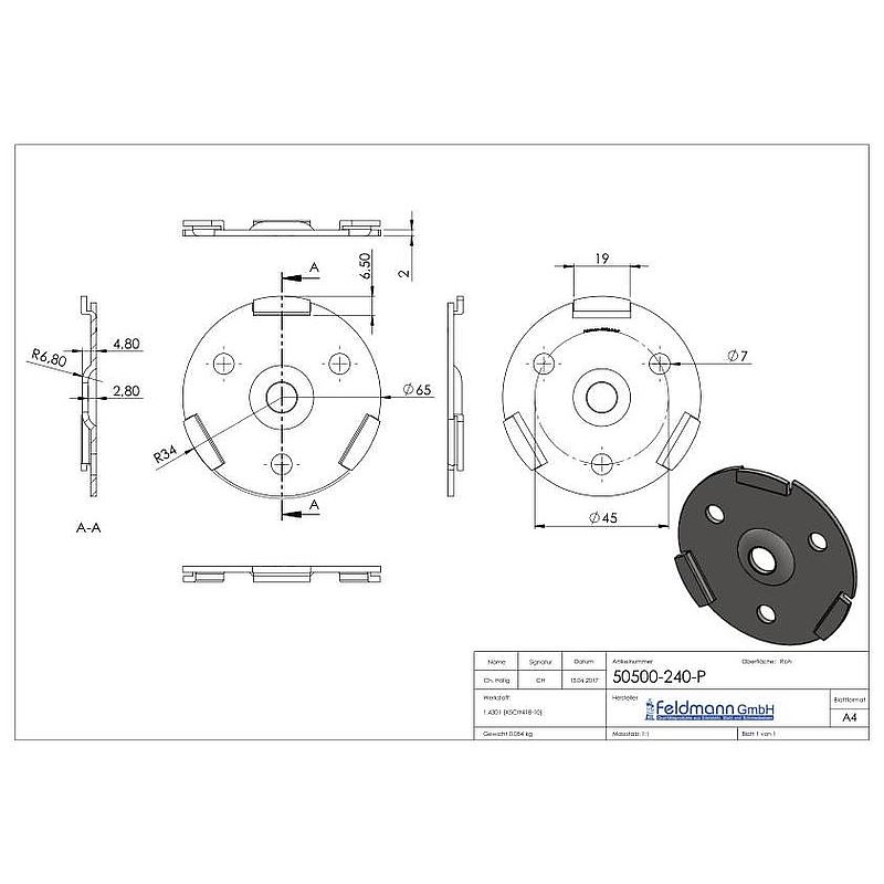 Clipronde von 50500-240 und 50501-240, V2A