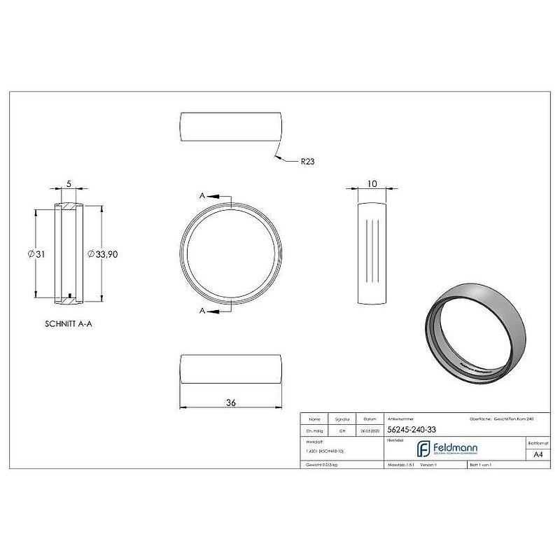 Ring für Rohr 33,7mm, V2A