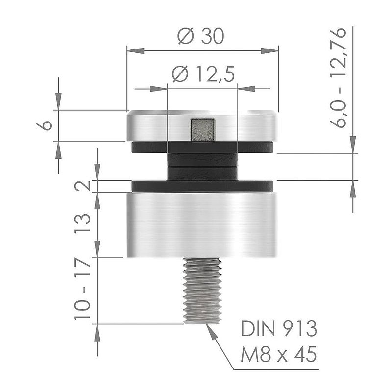 Glass point holder 30mm, connection: flat, raw zinc
