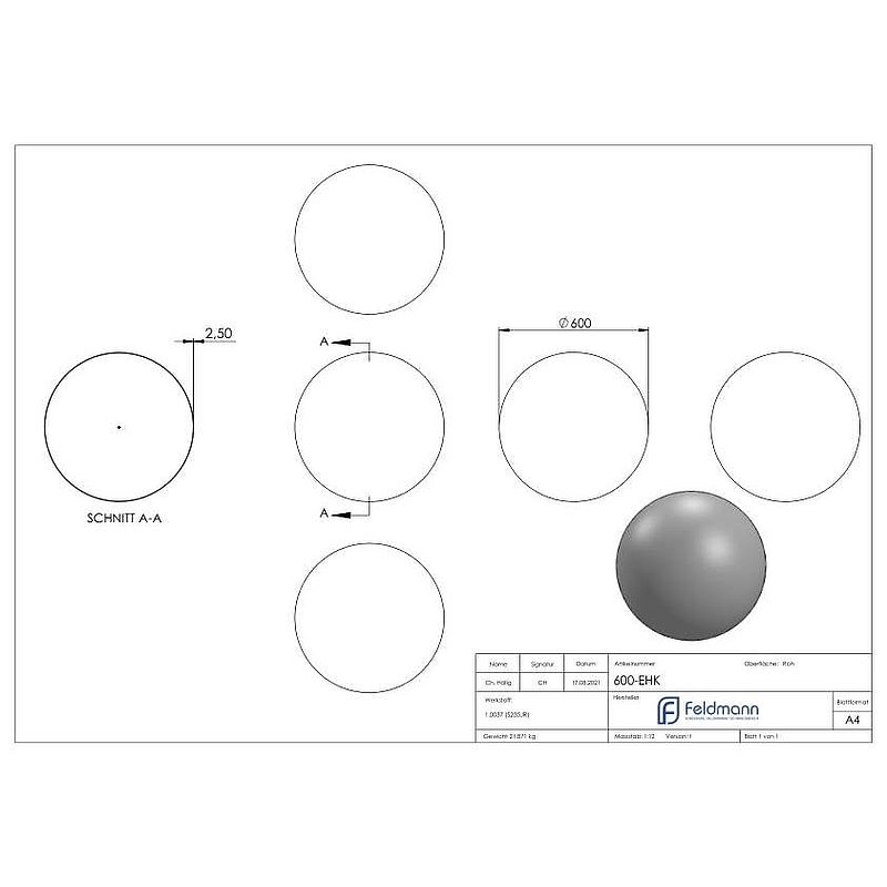 Eisenhohlkugel Ø 600x2,5mm