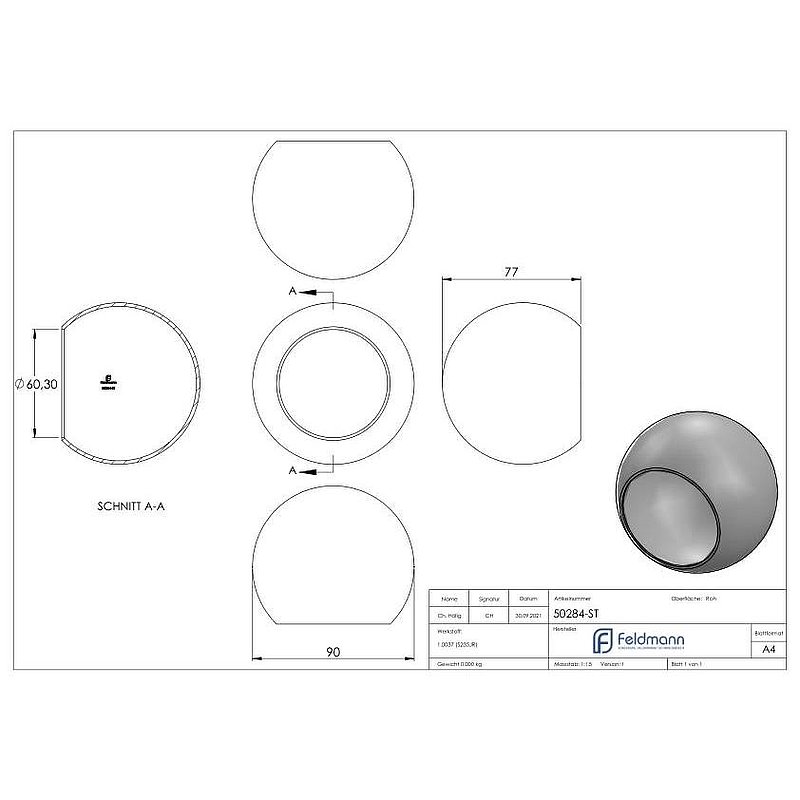 Boule d'extréavecé de tube Ø60,3mm