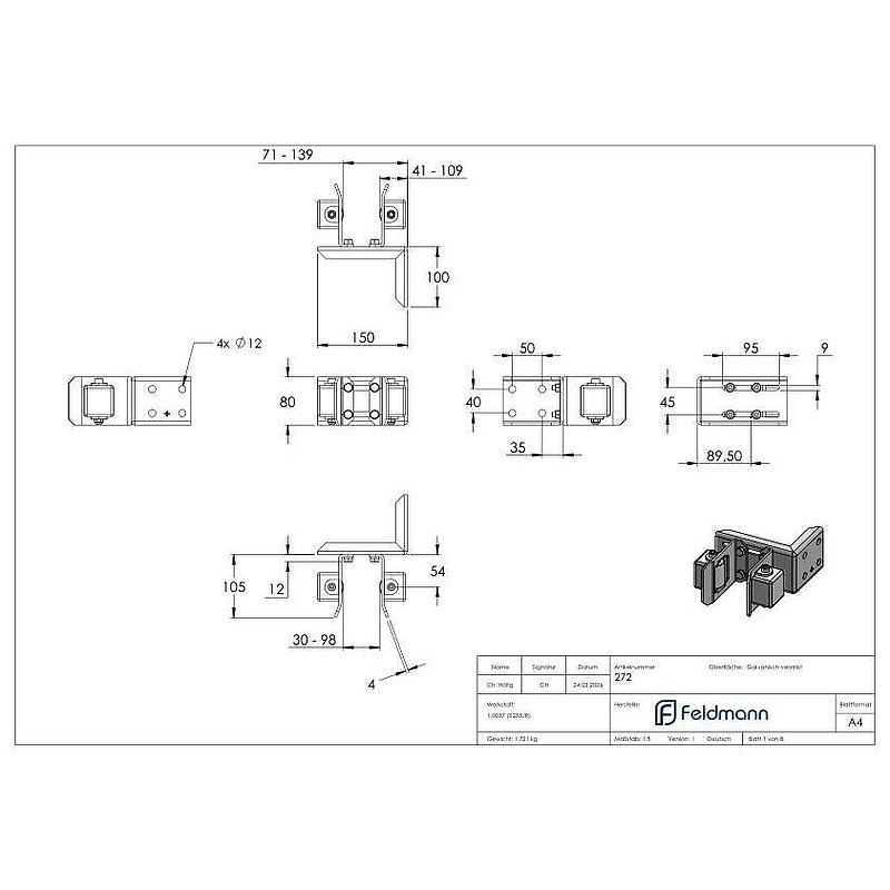 End holder, top, with guide rollers, galvanised
