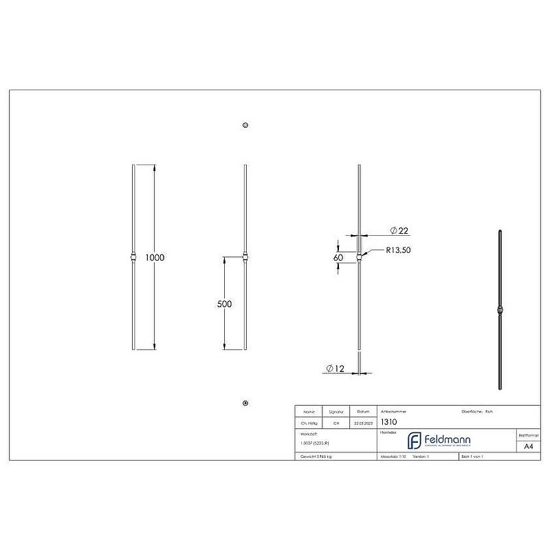 Stab Ø 12mm glatt, H: 1000mm