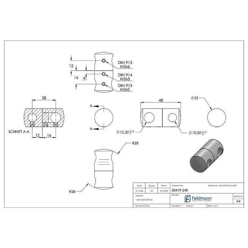 Doppelquerstabhalter mit 12,2 und 10,2mm Bohrung, V2A