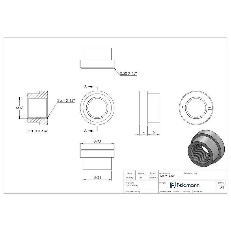Threaded sleeve for 120-M16