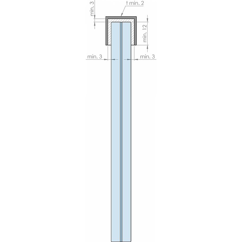 Stainless steel U-profile, 28x26x2mm, L: 6000mm, AISI316