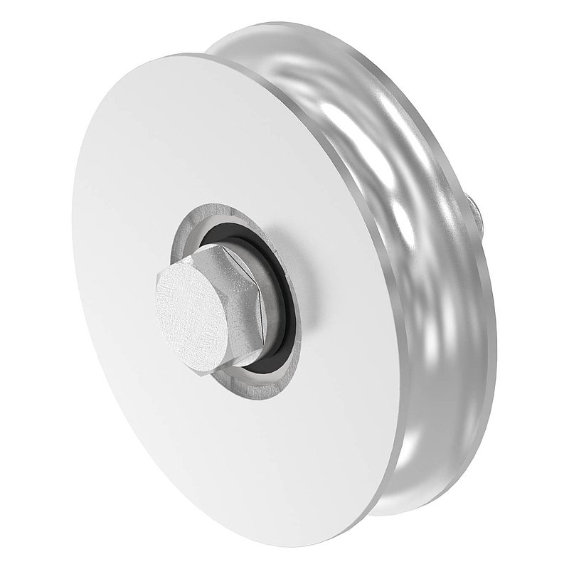 sliding gate roller Ø 90mm, with round rill Ø 20mm, AISI316